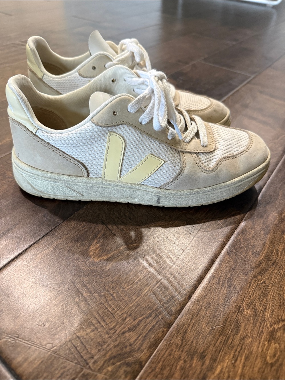 Veja Women’s Off-White and Pale Yellow V-10 Style Sneakers